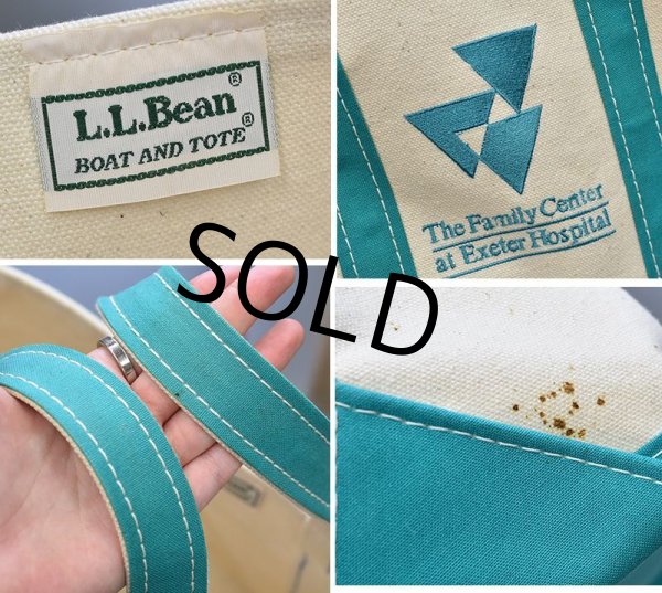 画像2: 程度良好!!【ビンテージ】【USA製】【L.L.bean】【L.L.ビーン】【キャンバス】【トートバッグ】【THE FAMILY Center at Exeter Hospital】【白×エメラルド】  (2)