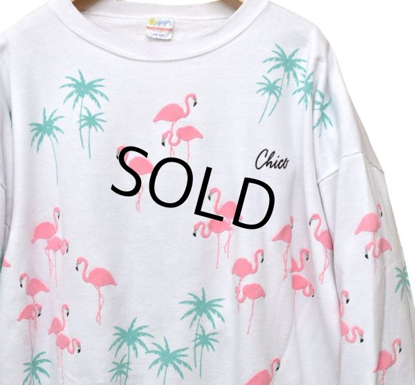 画像3: 80's【ビンテージ】【USA製】【フラミンゴ】【総柄スウェット】【レディース古着】  (3)