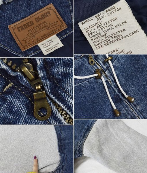 画像2: 【ビンテージ】【FADED GLORY】【デニム×スウェット】【フルジップ】【中綿入り】【デニムジャケット】【Gジャン】【サイズL】  (2)