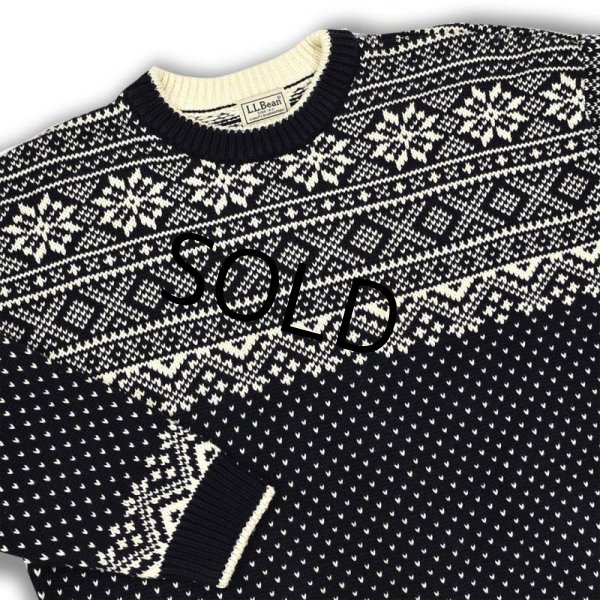 画像4: ビンテージ【L.L.bean】【黒×白】【バーズアイ】雪柄【コットンセーター】【サイズM】  (4)