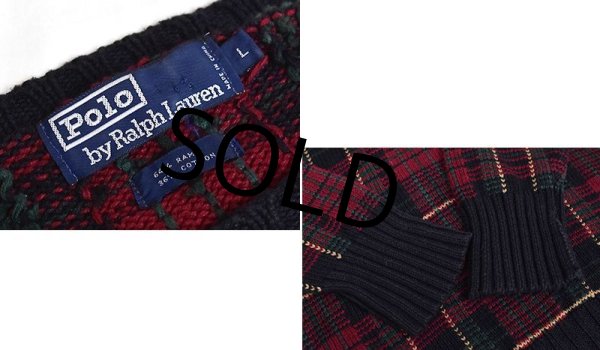 画像2: オールド【ラルフローレン】POLO RALPH LAUREN【赤×黒×緑×青】【チェック】【コットンセーター】【サイズL】  (2)