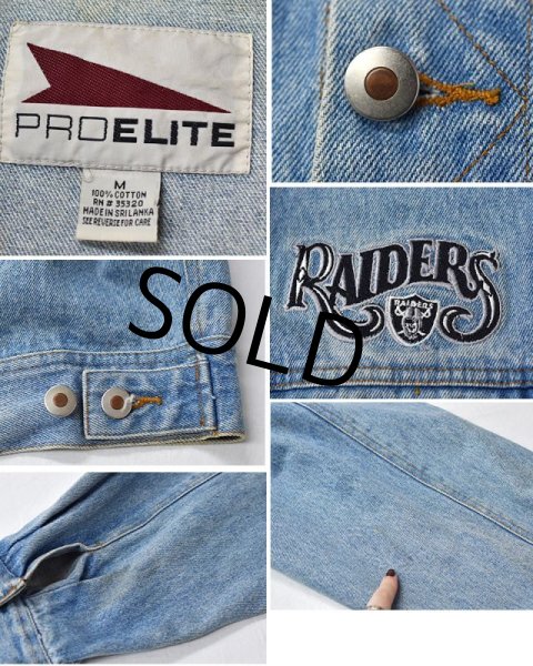 画像2: 【ビンテージ】【PRO ELITE】【Raiders】襟レザー【デニムジャケット】【サイズM】  (2)