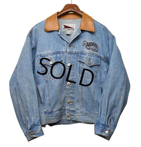 画像3: 【ビンテージ】【PRO ELITE】【Raiders】襟レザー【デニムジャケット】【サイズM】  (3)