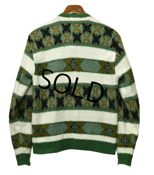 画像3: 【ビンテージ】【Barclay】【緑x白】柄ボーダー【ジップアップ】アクリル【カーディガン】【サイズM】  (3)