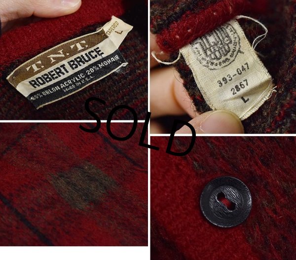 画像2: USA製【ビンテージ】【ROBERT BRUCE】【ロバートブルース】赤チェック柄【モヘアカーディガン】【サイズL】  (2)