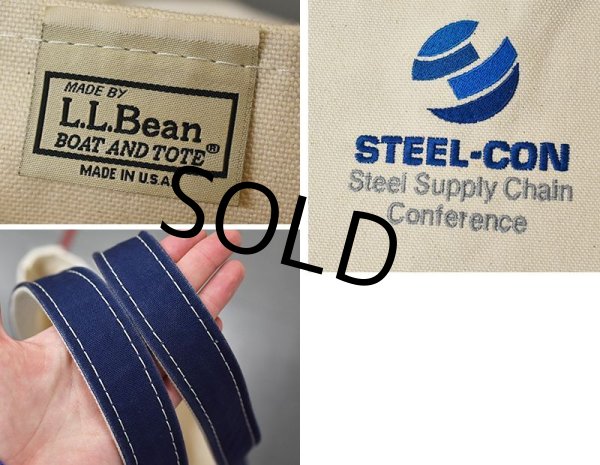 画像2: ほぼ未使用！【ビンテージ】USA製【L.L.bean】【L.L.ビーン】【キャンバス】ロングハンドル【トートバッグ】【STEEL-CON】【白×紺】  (2)