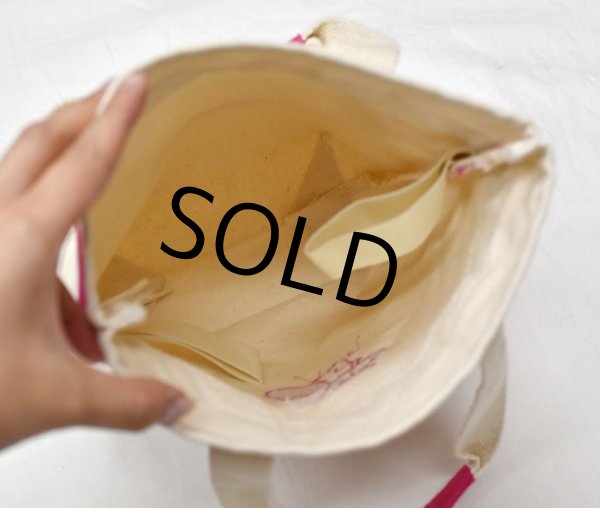 画像3: 【ビンテージ】【生成り×ピンク】【鳥・ラケット】【キャンバストート】【トートバッグ】【ミニトート】  (3)