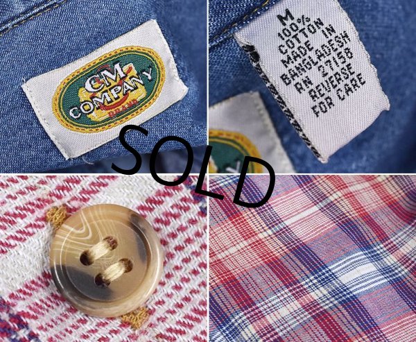 画像2: 【ビンテージ】【CM COMPANY】【デニム風×フランネル】【コットンシャツ】【切り替えシャツ】レディース古着【サイズＭ】  (2)