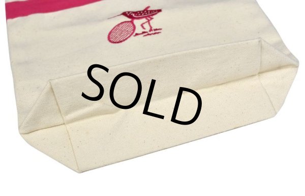 画像4: 【ビンテージ】【生成り×ピンク】【鳥・ラケット】【キャンバストート】【トートバッグ】【ミニトート】  (4)