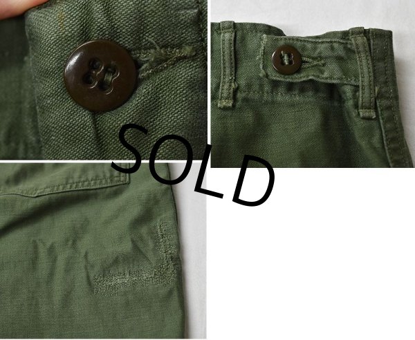 画像2: 60's〜【米軍実物】U.S.ARMY サイドアジャスター付き【平ボタン】ベイカーパンツ【ユーティリティパンツ】【OG107】【W32程度】  (2)