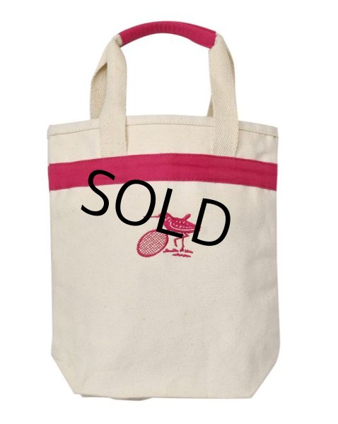 画像5: 【ビンテージ】【生成り×ピンク】【鳥・ラケット】【キャンバストート】【トートバッグ】【ミニトート】  (5)