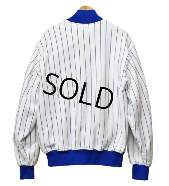 画像3: 程度良好!! 90's【ビンテージ】USA製【MLB】【NYメッツ】【ストライプ柄】【スウェットスタジャン】スタジャン【サイズL】  (3)