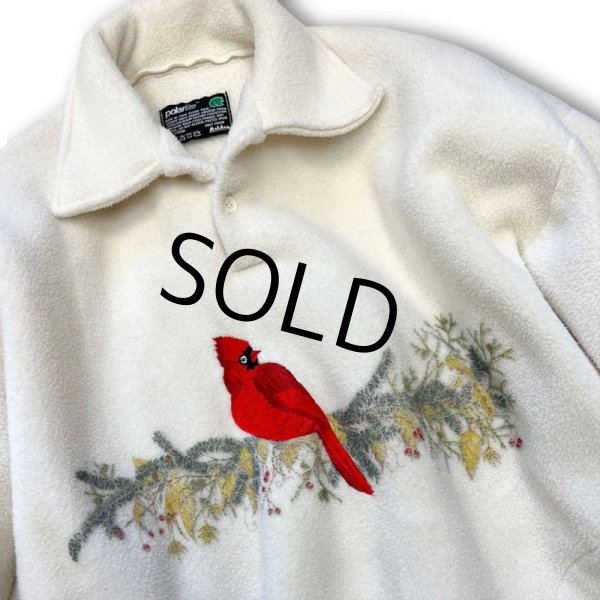 画像4: 【USA製】ビンテージ【Malden】【クリーム色】鳥【襟付きフリース】【サイズXL】【レディース古着】  (4)