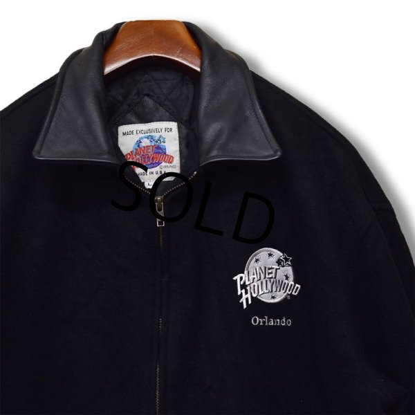 画像5: USA製【ビンテージ】【Planet hollywood】【プラネットハリウッド】【黒】【レザー襟】【ウールジャケット】【サイズＬ】  (5)