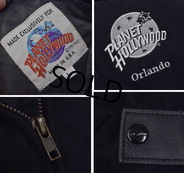 画像3: USA製【ビンテージ】【Planet hollywood】【プラネットハリウッド】【黒】【レザー襟】【ウールジャケット】【サイズＬ】  (3)