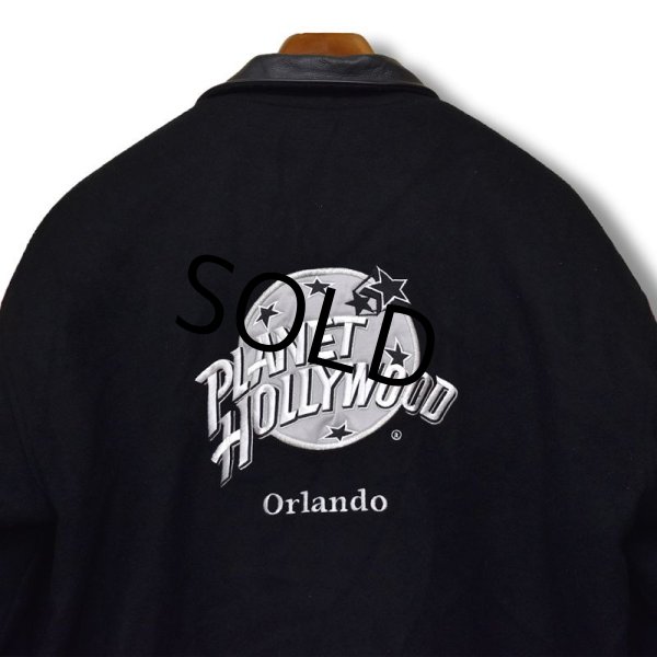 画像6: USA製【ビンテージ】【Planet hollywood】【プラネットハリウッド】【黒】【レザー襟】【ウールジャケット】【サイズＬ】  (6)