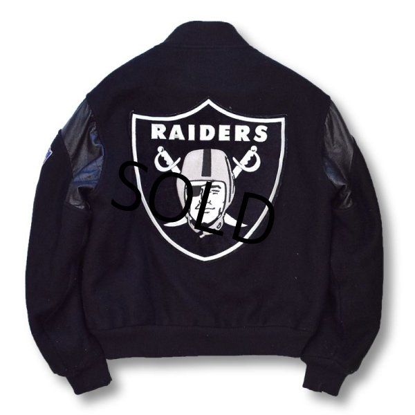 画像1: 80's~ Chalk Line 【チョークライン】【ビンテージ】USA製【NFL】【ラスベガス・レイダース】【Las Vegas Raiders】黒【ウール×レザー】スタジャン【サイズＭ】  (1)