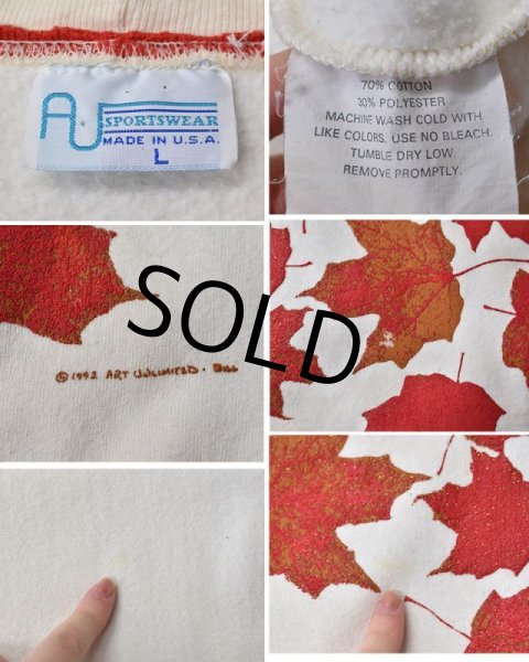 画像2: 90s【USA製】ビンテージ【AJ SPORTSWEAR】【白×赤系】【落ち葉】【カエデ】【スウェット】【サイズL】  (2)