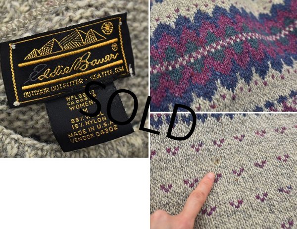 画像2: 【USA製】【ビンテージ】【エディーバウアー】オートミールxピンクx紺【ノルディック柄】【ウールセーター】【W-M】  (2)
