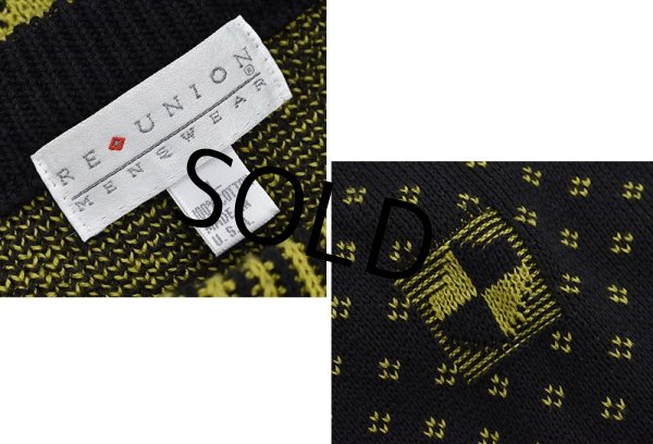 画像2: 【USA製】【ビンテージ】【RE・UNION】【黒x黃】【バーズアイ】【コットンセーター】【サイズL】  (2)