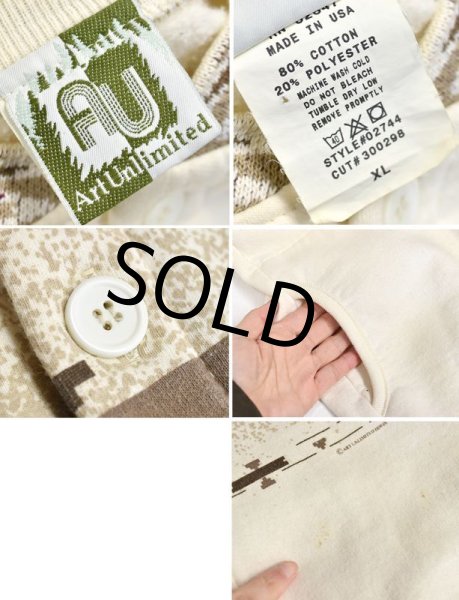 画像2: 【USA製】【ビンテージ】【Art Unlimited】【クリーム】【ネイティブ柄】 ポケット付き【スウェットカーディガン】【サイズXL】  (2)