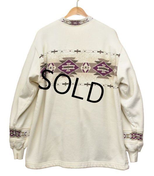 画像4: 【USA製】【ビンテージ】【Art Unlimited】【クリーム】【ネイティブ柄】 ポケット付き【スウェットカーディガン】【サイズXL】  (4)