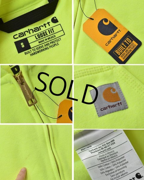 画像2: 未使用‼【carhartt】【カーハート】【蛍光イエロー】裏起毛【フルジップパーカー】【サイズＳ】  (2)