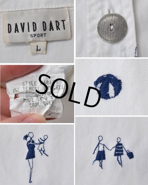 画像2: 90’s【ビンテージ】【DAVID DART】【青刺繍】【ホワイトカバーオール】コットンジャケット【サイズL】【レディース古着】  (2)