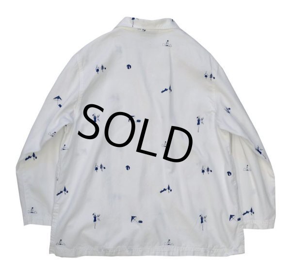 画像3: 90’s【ビンテージ】【DAVID DART】【青刺繍】【ホワイトカバーオール】コットンジャケット【サイズL】【レディース古着】  (3)
