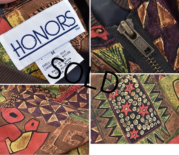 画像2: 【ビンテージ】【HONORS】【総柄】【シルクブルゾン】シルクジャケット【サイズM】  (2)