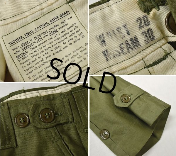 画像3: 【デッドストック】40's【米軍実物】【ビンテージ】【U.S.ARMY】ODカラー【フィールドトラウザーズ】フィールドパンツ【28x30】  (3)