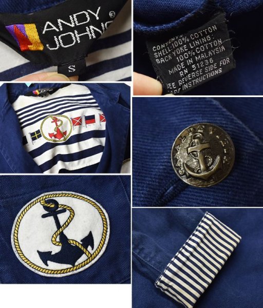 画像2: 【ビンテージ】【ANDY JOHNS】【ネイビー】【マリンジャケット】【テーラードジャケット】【レディース古着】【サイズS】  (2)