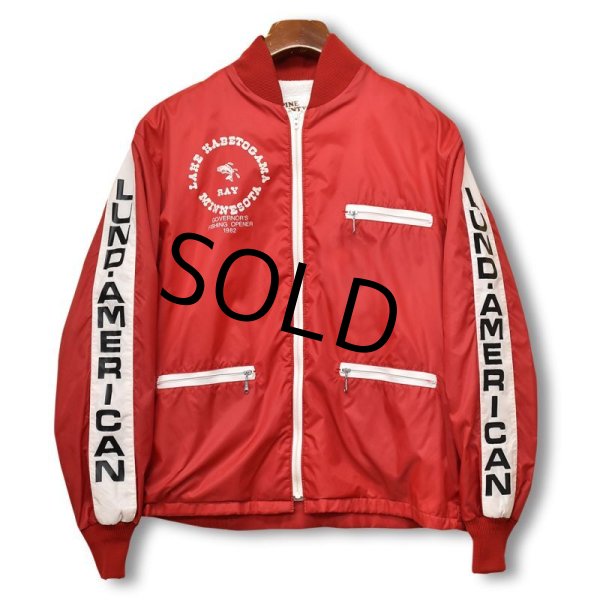 画像4: 80's【ビンテージ】【PINE COUNTY】【LUND AMERICAN】【赤ｘ白】パイル裏地付き【ナイロンブルゾン】【ナイロンジャケット】【サイズＬ】  (4)