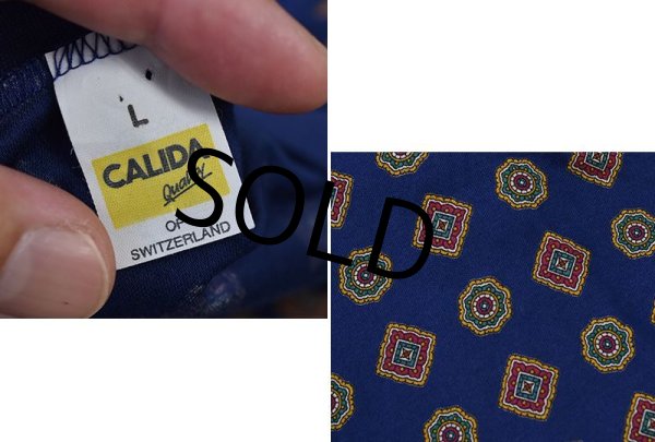 画像2: ビンテージ【CALIDA】【スイス】小紋柄Vネック リブ付き【スリープウェア】【パジャマ】 【Tシャツ】【サイズL】  (2)