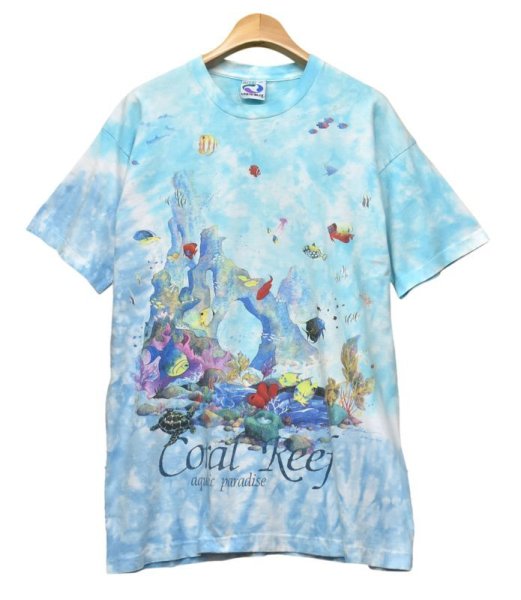 画像1: 90’ｓ【USA製】【ビンテージ】【リキットブルー】【タイダイ柄】【aquatic paradise】【海】【魚】Ｔシャツ【サイズXL】 (1)