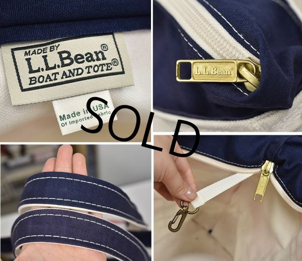 画像2: USA製【ビンテージ】LLビーン【L.L.bean】【ピンクx白×紺】【ボーダー柄】【天ファスナー付き】【トートバッグ】  (2)
