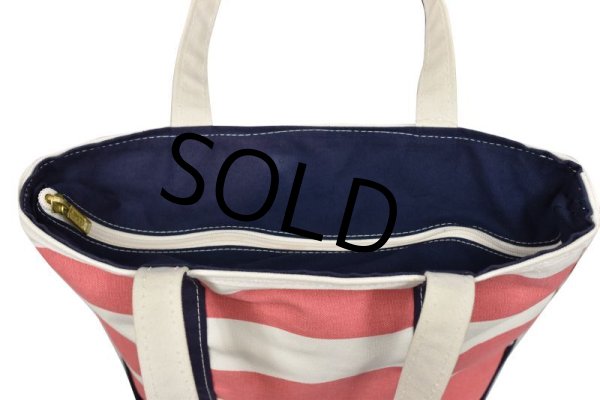 画像5: USA製【ビンテージ】LLビーン【L.L.bean】【ピンクx白×紺】【ボーダー柄】【天ファスナー付き】【トートバッグ】  (5)