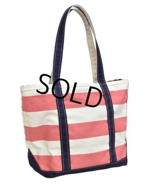 画像8: USA製【ビンテージ】LLビーン【L.L.bean】【ピンクx白×紺】【ボーダー柄】【天ファスナー付き】【トートバッグ】  (8)