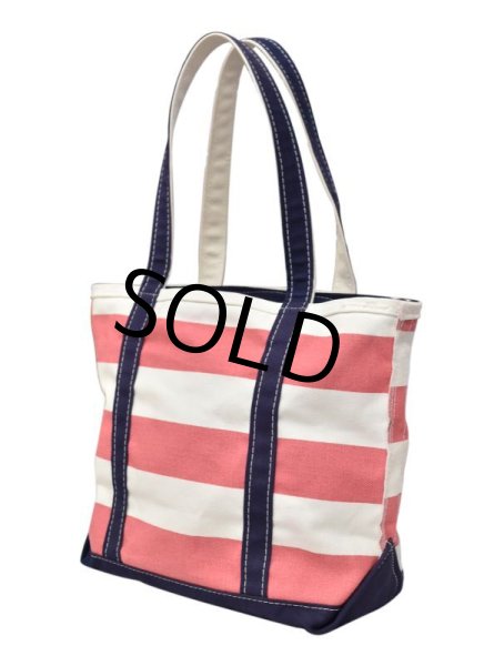 画像3: USA製【ビンテージ】LLビーン【L.L.bean】【ピンクx白×紺】【ボーダー柄】【天ファスナー付き】【トートバッグ】  (3)