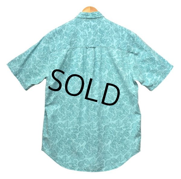 画像3: ビンテージ　黒タグ【エディーバウアー】【黄緑×緑】【葉柄】ボタンダウン【半袖シャツ】アロハシャツ【サイズＭ】  (3)