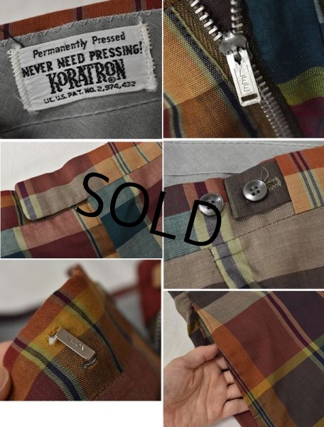 画像2: 70's【ビンテージ】【Koratron】【赤ｘ緑ｘ紺】チェック柄【サイドアジャスター付き】【ショートパンツ】 【ショーツ】【W34程度】  (2)