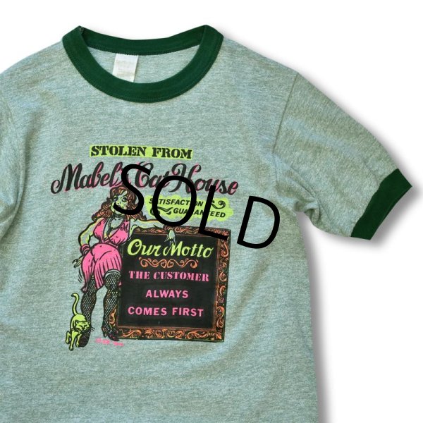 画像1: 80's【ビンテージ】【USA製】スポーツウェア【緑しもふりリンガーTシャツ】【サイズＭ】   (1)