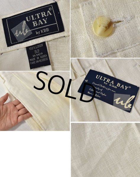 画像2: 【未使用】ビンテージ【ULTRA BAY】【2タック】【リネン】生成り【ショートパンツ】 【短パン】【ショーツ】【W32】  (2)