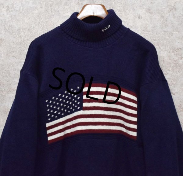 画像4: 【USA製】【ビンテージ】【オールドラルフローレン】POLO RALPH LAUREN【紺】星条旗【タートルネック】【アクリルセーター】【サイズL】  (4)