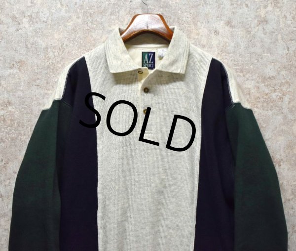 画像4: ほぼ未使用【ビンテージ】【AZ sports】【グレーサーマル×紺×緑】【襟付き】【ヘンリーネック】スウェット【サイズＸＬ】  (4)