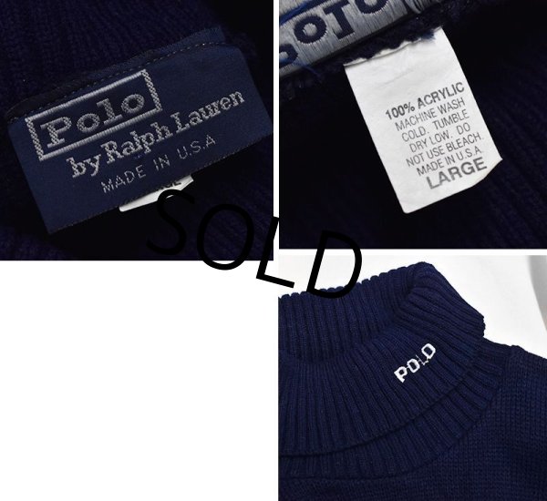 画像2: 【USA製】【ビンテージ】【オールドラルフローレン】POLO RALPH LAUREN【紺】星条旗【タートルネック】【アクリルセーター】【サイズL】  (2)