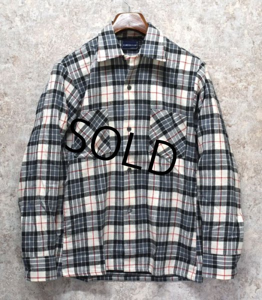 画像1: デッドストック【USA製】【CAREER CLUB】【白x黒x赤】チェック柄 【ネルシャツ】【サイズS】  (1)