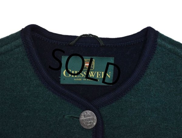 画像2: 【オーストリア製】【ビンテージ】【GIESSWEIN】【緑ｘ紺】【ウール】【レディース】銀ボタン【ノーカラージャケット】【サイズ36】  (2)