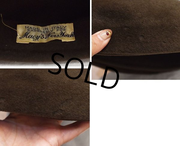 画像2: イタリー製【ビンテージ】【Macy's New York】【ブラウン】【ベレー帽】【7 1/8】【５7.５ｃｍ程度】  (2)