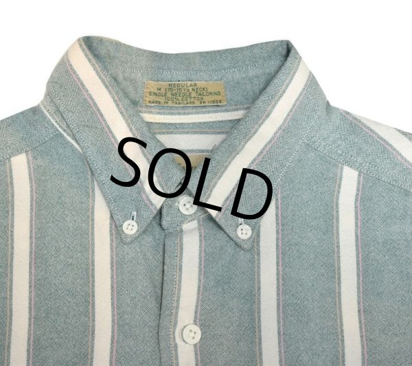 画像4: 【ビンテージ】St. John's Bay【セントジョンズベイ】【ライトグリーンｘ白ストライプ】【B/Dシャツ】【サイズM】  (4)